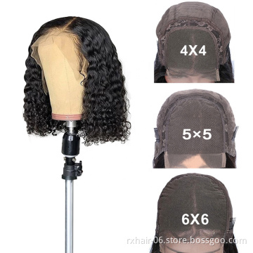 ISEE Manufacturer Lace Frontal  Bob Curly 10A Lace Wigs Short Peruvian Water Wave 6A Grade Human Hair Peruvian Korean Hair Wig